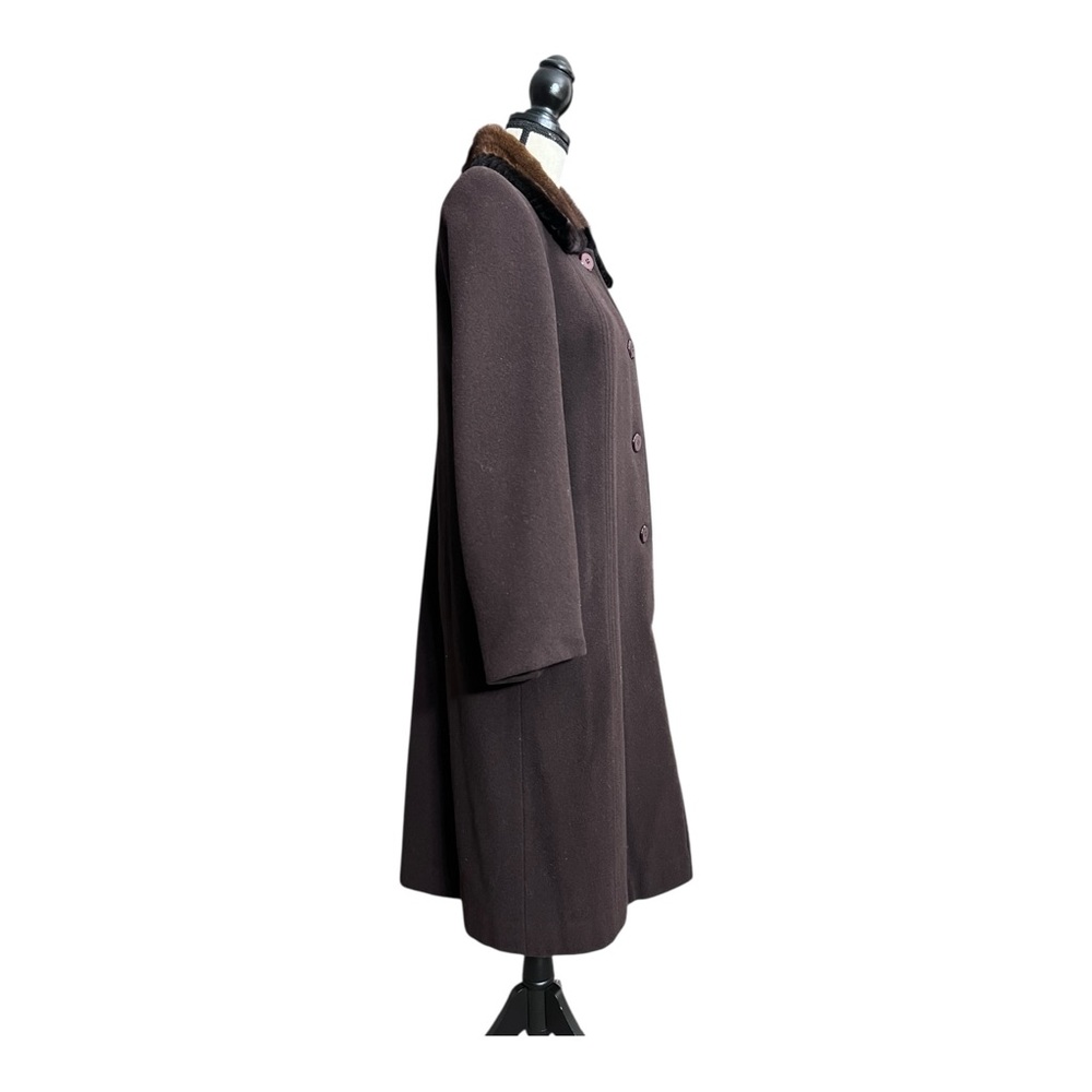 Vintage Elegant Brown Wool/Cashmere Coat With Luxurious Mahogany Mink Fur Collar - Picture 3 of 13
